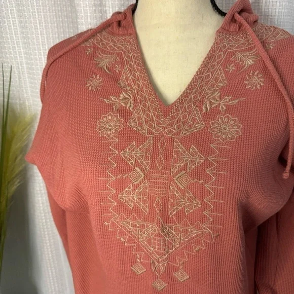 J Jill Size Small Tall Women’s Long Sleeve V Neck Embroidered Hoodie - Picture 3 of 13